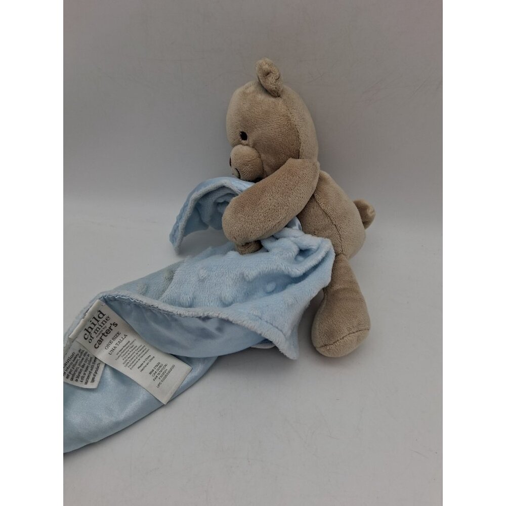 Carters Child of Mine Bear Plush Blue Lovey Minky Dots Rattle Security Blanket - Picture 2 of 7